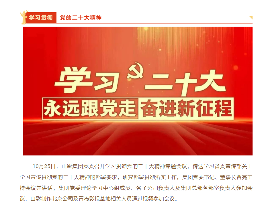 山影集團(tuán)黨委召開(kāi)學(xué)習(xí)貫徹黨的二十大精神專題會(huì)議